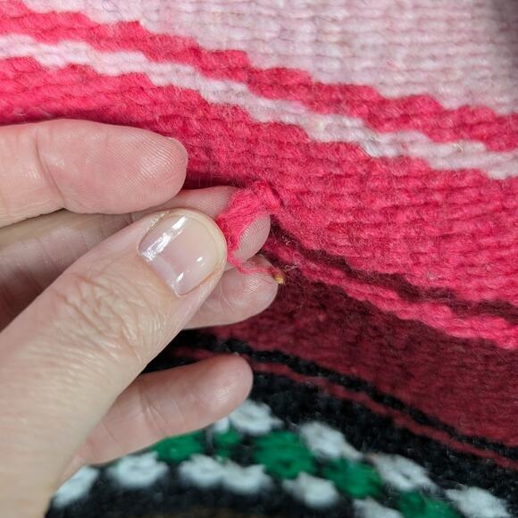 Vintage Baja Poncho Sweater Mens Medium Woven Pullover Boho Hooded 90s - Picture 8 of 8